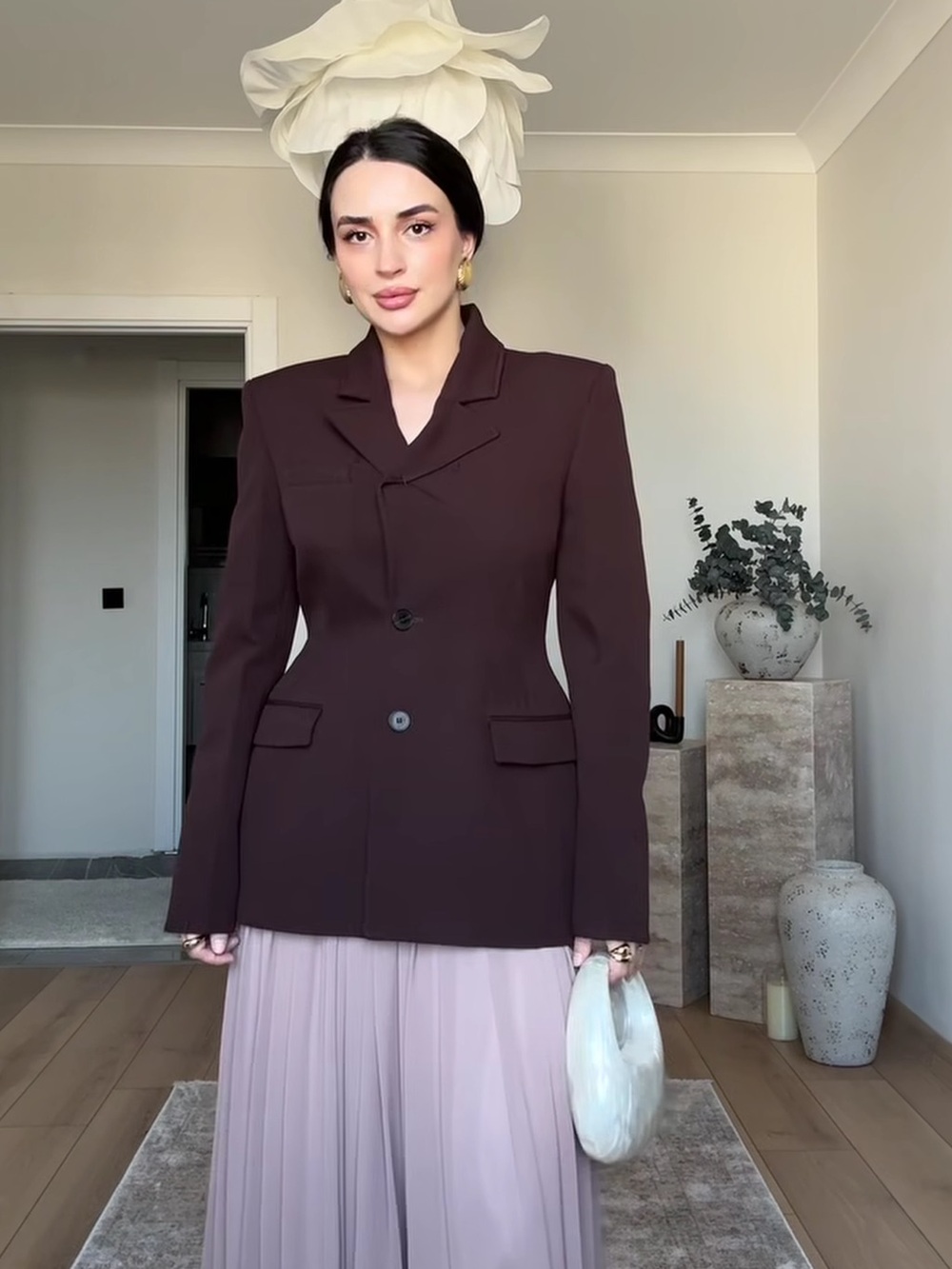 Zara Dark Brown Single-Breasted fitted Tailored Blazer